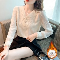 브이넥블라우스 v칼라긴모매 레이스 이너셔츠 가을겨울 유럽풍 이너 2022년 상의추가