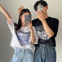 더블맨즈 유니크한 캐주얼룩 커플티 얼리빈티지 날염 반팔티
