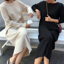 모노위크 국내산고퀄리티 깔끔 골지 슬림 롱버전/숏버전 니트원피스