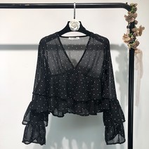 라쿤걸 트럼펫 소매 도트무늬 쉬폰 블라우스 NY369