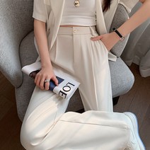 옐로우 정장 와이드 팬츠 하이웨이스트 처짐 와이드 일자 캐주얼 팬츠 날씬해 보이는 와일드 정장 여