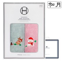 송월타올 뱀부얀 크리스마스 러블리 2매선물세트(쇼핑백) 기념수건 답례품, 골고루(랜덤)