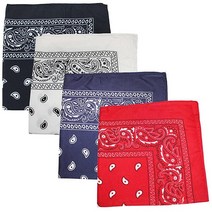 Mechaly XL 페이즐리 면 프린트 반다나 4개 팩 - 68.6 x 68.6cm(27 x 27인치) 블랙 및 레드, Mix