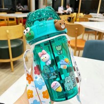 휴대용 다용도 소형 반반텀블러 반반물통 물병 물컵 어린이 초등학생 유치원생, 블루+스트랩3D컵스티커컵브러시밀짚브러시