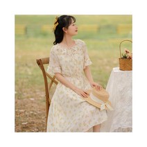 와이케이하우스 모리 여성 꽃 치마 2021 여름 새로운 달콤하고 나이를 줄이는 연꽃 잎 밝은 노란색 쉬폰 드레스 1922_70318