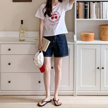 브이와이 여자 진 스트치 캐쥬얼 3부 생지 팬츠