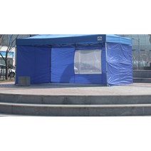 벽면만출고 가림막 (벽면단품) 방수천원단 모기장가림막 투명벽면 카라반캐노피 바람막이천막, 3mX6m, 청색, 투명창벽면