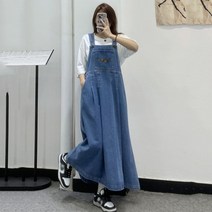 여성 멜빵 데님 롱 원피스 루즈핏 청 멜빵치마 원피스 데일리룩 하객룩