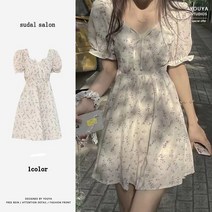 Makone 여성용 봄가을 시즌 원피스여름 크림 법계 쿨 쿨맥스 플라워 원피스 화이트 스커트