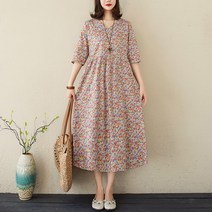 자칠 꽃 짧은 소매 드레스2022여름 느슨한 캐주얼 높은 허리 원피스