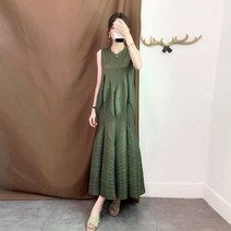 플리츠 롱 원피스 긴 퍼프 드레스 오버핏 루즈핏 민소매 버드 여성 클래식