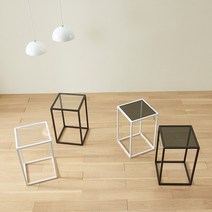 텐스페이스 파티마 글라스 큐브 사이드 테이블 FT01, 프레임-블랙 글라스-다크