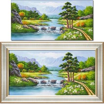 (진품) 진품 그린 그림 물 풍경화 산수화 그림 액자 풍수 부자되는 생기 유화 거실 배산임수 현관 부자되는그림 풍경액자, 3번 액자