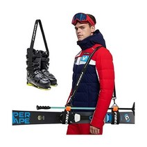 스키 캐리어 스트랩 스노우보드 폴 및 부츠 캐리 슬링 스트랩 키트 가족 남성 여성 및 어린이 다운힐 스키 장비 액세서리를 위한 조정 가능한 쿠션 숄더 백 밴드, 풀 메탈 버클