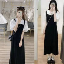 여름 빅사이즈 여성복 통통 동생 날씬해 보이는 패션 코디 멜빵 원피스 투피스담는다.