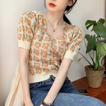 꽃무늬 브이넥 크롭 가디건 URD-009