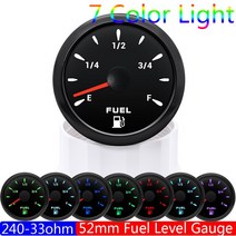 유면계 유량계 0-190 Ohm 연료 레벨 게이지 7 색 조명 240-33 Ohm 오일 탱크 레벨 미터 표시기 52MM 해양, 05 BN 240-33 ohm
