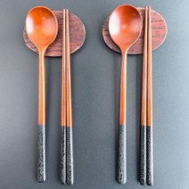 나린 국산 천연 옻칠 나무 숯수저세트 2인용 고급선물용(선물포장쇼핑백포함)