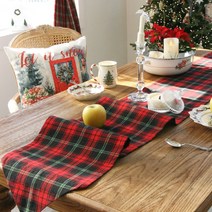 크리스마스 스너그 체크 테이블러너 식탁러너, 6인(210x35cm), 민트그린
