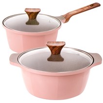캡스톤 글램레트로 냄비세트 편수 18cm +양수 22cm 핑크 가스용 냄비추천, 18편수+22양수