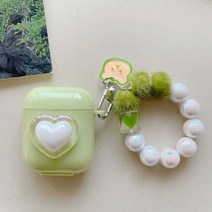 Airpods 2 pro 3 세대 헤드셋 충전 간단한 레이저 진주 이어폰 케이스 공기 포드 키 체인에 보호 커버, 에어팟 프로 2용, 그린 하트