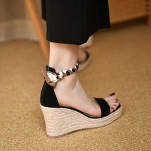 라탄 통굽 웨지 에스파듀 샌들 글리에이터 피셔맨 힐 여름 여성 꼬임 티 스트랩 키높이 에스파드류 샌달