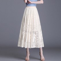 타탄체크스커트 A라인 레이스 스커트 여성 A워드 롱 빅 스윙 거즈 주름