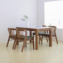 [헤닝] 라운지 포세린 통세라믹 원목 4인 식탁세트-의자형, 전체색:월넛-화이트마블