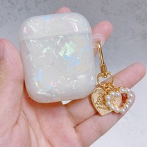 감각적인 에어팟케이스 실리콘 가죽 빈티지 명품 dreamy white 광택 쉘 진주 팔찌 키 체인 이어폰 soft case for apple airpods 1 2 pro 3, a5 sfor 에어팟 1or2