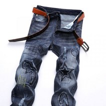 남자 별 구름 자수 빅사이즈 청바지 특이한 빈티지 힙패션 통큰 스타일 힙한 연예인 보세 일자 루즈핏