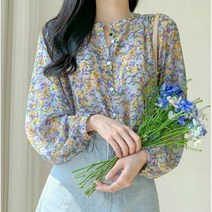 여름 화사한 꽃무늬 블라우스 여성 쉬폰 긴팔 플라워 여자 셔츠 7부 패턴블라우스 당일배송
