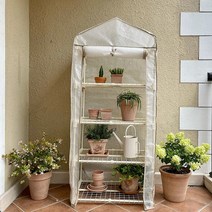 베란다 온실 발코니 다육이 미니온실 옥상 조립식 소형 미니 비닐하우스 정원 식물보호커버 식물 커버 방수, 4단 화이트베이지 (PE)