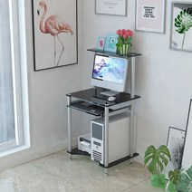 1인용 미니 컴퓨터 책상 600 700 조립식 2단선반, 60cm 블랙 + 탑 + 풋 베이스