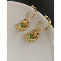 Timeless wonderasm Maneki Neko 후프 귀걸이 여성용 고스 디자이너 파티 성명 Ins Fancy Emo Rare Kpop Gift Japan 6631, 골드 컬러