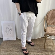 아이스 린넨 플리츠 세미와이드 9부 봄여름 일자 밴딩팬츠