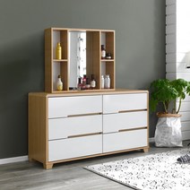 시젤 와이드 화장대 세트 거울 포함, 무늬목