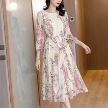 여성 봄 가을 넥 리본 허리 트임 원피스 플라워 손예진 웨딩촬영 꽃무늬 피로연 결혼식 아이유 상견례 수입 아나운서 하객 돌잔치 명품스타일