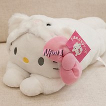 [엔피니원] 산리오 캐릭터 고양이 베개 쿠션 봉제 인형, 2. 화이트 고양이 헬로키티 22 cm