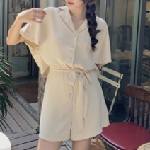 썸머룩 숏 미니 점프슈트 카라 디자인 스타일리시룩