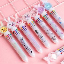 볼펜 10색볼펜 토끼 토끼볼펜 10컬러 글 볼펜 0.5mm푸시형볼펜 다색볼펜 색볼펜 젤리펜 인형볼펜 문구, 토끼(랜덤)
