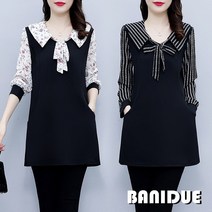 [바니드] 중년여성 봄가을 스타일리시 리본넥포인트 롱블라우스 셔츠 데일리룩 0218