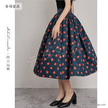 헵번 블루 도트 프린트 스커트 A라인 스커트 뉴타임즈 H470W720