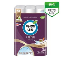 [깨끗한나라] 비데케어 솔잎향 3겹 천연펄프 30m 30롤/무형광/더마테스트완료, 30롤, 1팩