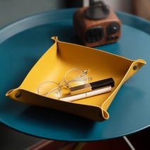 스퀘어 똑딱이 버튼 레더 정리함 악세사리 차키 다용도 수납 가죽 트레이, 대, 블랙