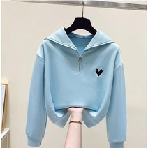 한국판 학원풍 지퍼 자수 캐주얼 오버핏 얇은 맨투맨 여 긴팔