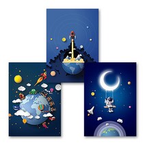 [아트톡] S28. 우주일러스트1 - 인테리어 폼보드 3종 세트액자