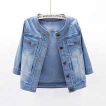 청자켓 봄여름 활용성굿 탄력 5부소매 데님코트 여자숏스타일 얇은스타일 칠부소매 작은숄