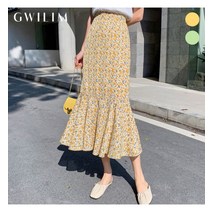 귈림 (귈림) 플라워 쉬폰 플레어 절개 밴딩 스커트(GBMSK010P)