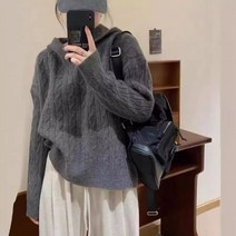 가벼운 후드 니트 스웨터 여성 가을 겨울 캐주얼 루즈 핏