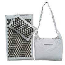 자연 린넨 코코넛 야자 마사지 요가 매트 74x44cm 스포츠 베개 가방 로터스 스파이크 지압 쿠션 Accupresure, 3pcs set gray gold